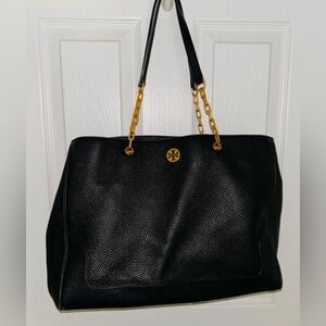 LARGE TORY BURCH LEATHER TOTE. Lots of room only issue are 2 corners